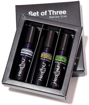 Healinu Roll-On Essential Oil Blends 3-Pack for Adults: Positive Mindset, Meditation and Focus