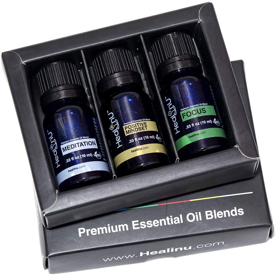 Healinu Essential Oil Blends 3-Pack for Adults: Positive Mindset, Meditation, and Focus