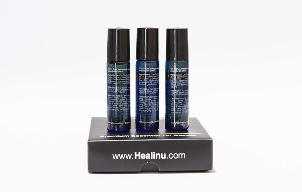 Healinu Roll-On Essential Oil Blends 3-Pack for Adults: Positive Mindset, Meditation and Focus