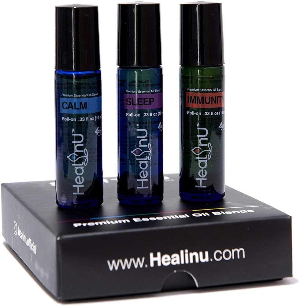 Healinu Roll-On Essential Oil Blends 3-Pack for Adults: Calm, Sleep and Immunity