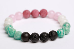 Rhodonite beads + Rose quartz + Amazonite + Moonstone + Lava beads