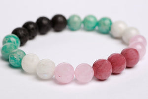 Rhodonite beads + Rose quartz + Amazonite + Moonstone + Lava beads