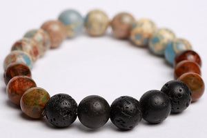 Yellow & Green opal beads + Dyed Jasper + black lava