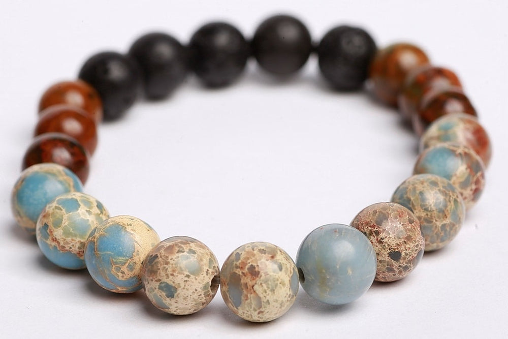 Yellow & Green opal beads + Dyed Jasper + black lava