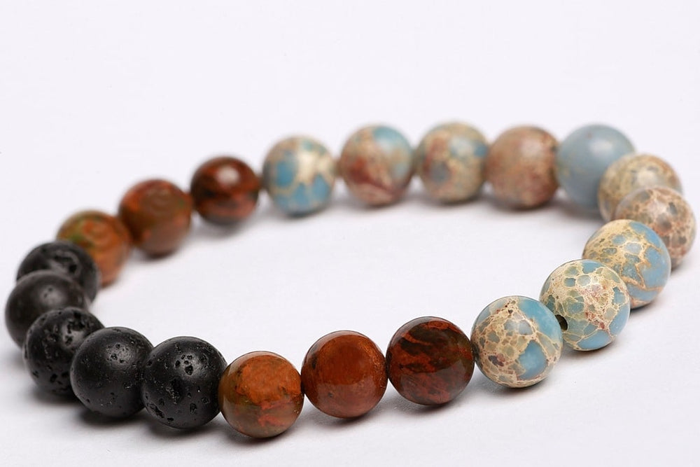 Yellow & Green opal beads + Dyed Jasper + black lava